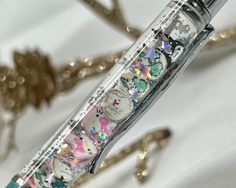 Kawaii kitty & friends float pen. Say Hello to all the friends snow globe glitter pen. Cute gifts for her. Birthday gift. Christmas gift.