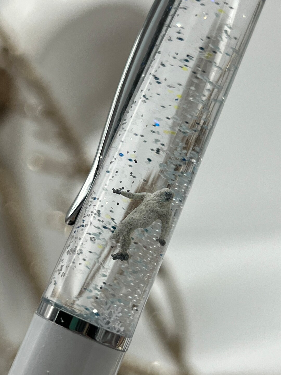 Yeti Float Pen. Abominable Snowman Snow Globe Glitter Pen. 3D Handmade