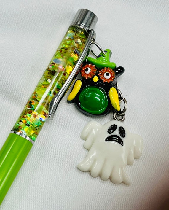 Halloween Float Pen. Glow in the Dark Owl and Ghost Snow Globe Charm Pen.  Spooktacular Planner Pen, School Pen or Fun Gift for Fall 