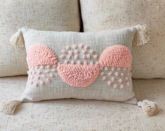 Pink & Ivory Hand Embroidered Tufted Textured Decorative Cushion Cover 12x20, 14x20, 16x16, 18x18 Decorative Boho Pillow Cover