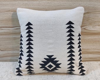 Ivory Black Cotton Aztec Handloom Woven Textured Cushion Cover Boho Throw Pillow Case