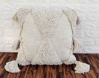 Marfil blanco bordado copetudo texturizado 100% tela de algodón RAW 16x16, 18x18, 20x20, 22x22 pulgadas decorativa Boho Throw Pillow Cover