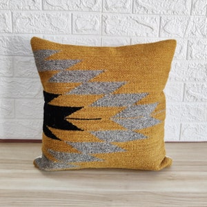 Handloom Woven Kilim Wool & Cotton Textured Cushion Cover 18x18, 20x20 Inches Boho Throw Pillow Cover