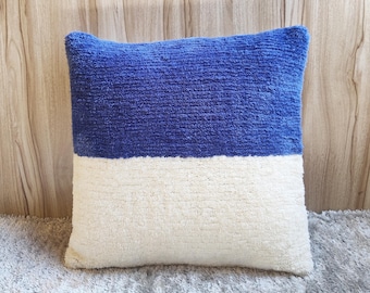 Blauw en ivoor acrylwol handgetuft getextureerde decoratieve kussenhoes 16 x 16, 18 x 18 decoratieve boho kussensloop