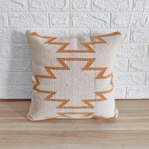 Mustard Yellow & Natural White Kilim Handloom Woven 100% Cotton Textured Cushion Cover 18x18 Inches ( 45x45 CM) Boho Throw Pillow Cover