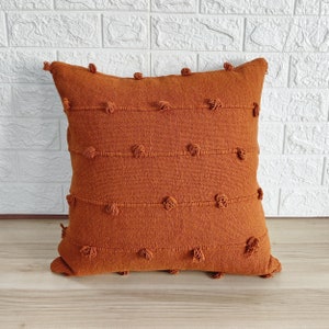 Rust Orange/Deep Orange Hand Woven Loops Hand Dyed Cotton Fabric 16x16, 18x18, 20x20, 12x20, 14x20 Inches Decorative Boho Throw Pillow Cover