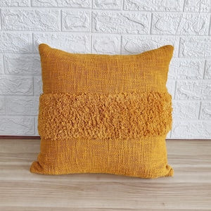 Mustard Yellow Embroidered Tufted Textured Pillow Cover 16x16, 18x18, 20x20, 22x22, 24x24 Inches 100% Cotton Boho Decorative Pillow Case