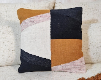 Rust Orange & Multi Color Cotton Hand loom Woven Textured Cushion Cover Boho Throw Pillow Case