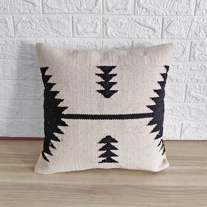 Monochrome Kilim Hand loom Woven 100% Cotton Textured Cushion Cover 18x18 Inches ( 45x45 CM) Boho Throw Pillow Cover