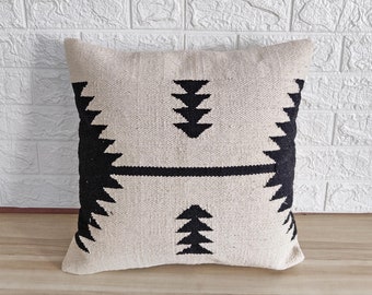 Monochrome Kilim Hand loom Woven 100% Cotton Textured Cushion Cover 18x18 Inches ( 45x45 CM) Boho Throw Pillow Cover