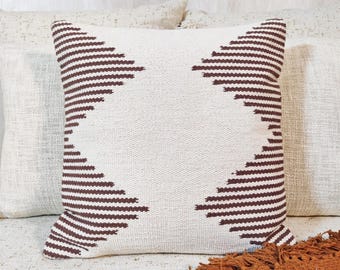 Brown & Ivory Cotton Hand loom Woven Textured Cushion Cover Boho Throw Pillow Case