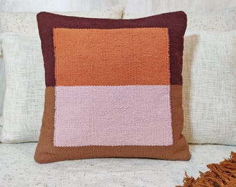 Orange & Pink 100% Cotton Handloom Woven Boho Throw Pillow Case Textured Cushion Cover