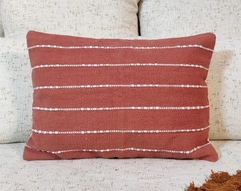 Terracotta & Ivory Cotton Hand loom Woven Textured Cushion Cover Boho Throw Pillow Case