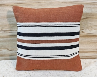 Rust, Black & Ivory Cotton Hand loom Woven Textured Cushion Cover Boho Throw Pillow Case