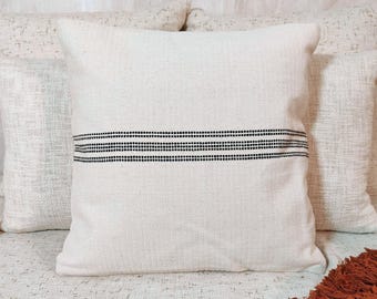 Ivory & Black Cotton Handloom Boho Throw Pillow Case Handwoven Textured Cushion Cover