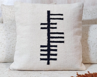 Ivory & Black Cotton Hand loom Woven Textured Cushion Cover Boho Throw Pillow Case