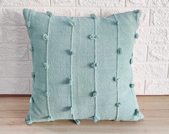 Lazos tejidos a mano de color azul menta, tela de algodón teñida a mano, 16x16, 18x18, 20x20, 12x20, 14x20 pulgadas, funda de almohada decorativa Boho