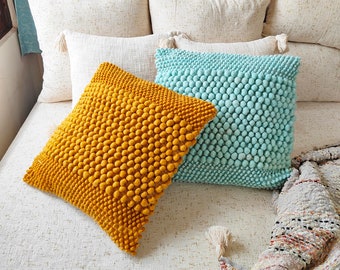 Hand loom Woven Cotton & Wool Chunky Loops Textured Cushion Cover 20"x20" Inches (50x50 CM) Boho Decorative Throw Pillow Cover