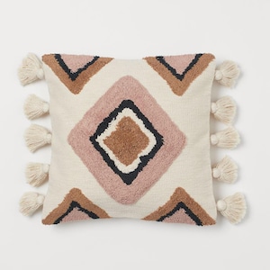 Ochre & Pink Multi Color Tufted Textured Cotton Tassel Cushion Cover 16x16, 18x18, 20x20, 22x22 Inches Boho Throw Pillow Case