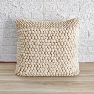 Hand loom Woven Cotton & Wool Chunky Loops Textured Cushion Cover 22"x22" Inches (55x55 CM) Boho Decorative Throw Pillow Cover