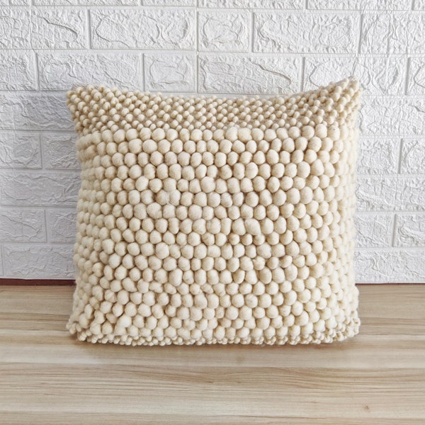 Handgewebter Kissenbezug aus Baumwolle und Wolle mit groben Strukturmuster 50 x 50 cm Boho Dekorativer Dekokissenbezug