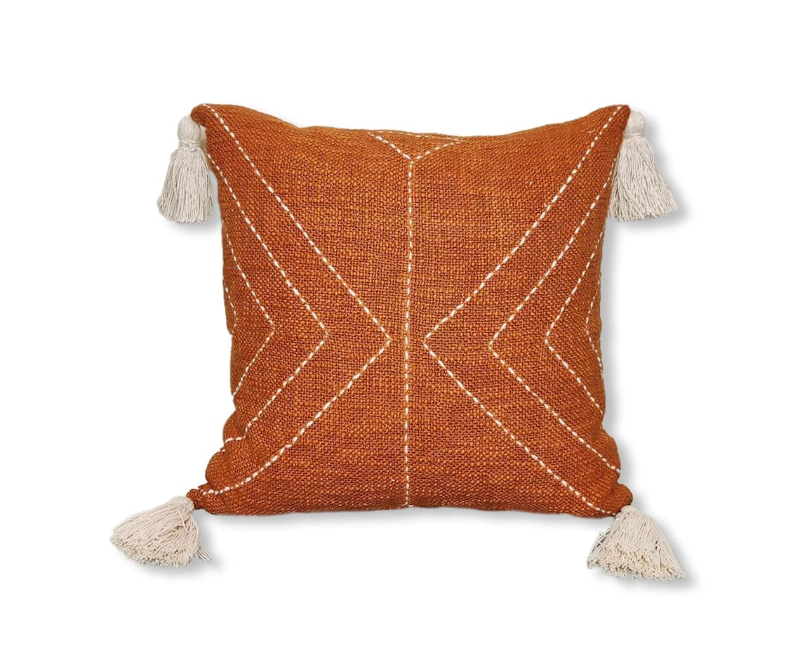 Burnt Orange / Rust Orange Boho Throw Pillow Cover Cotton Etsy