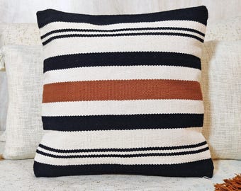 Rust Orange & Ivory Cotton Hand loom Woven Textured Cushion Cover Boho Throw Pillow Case