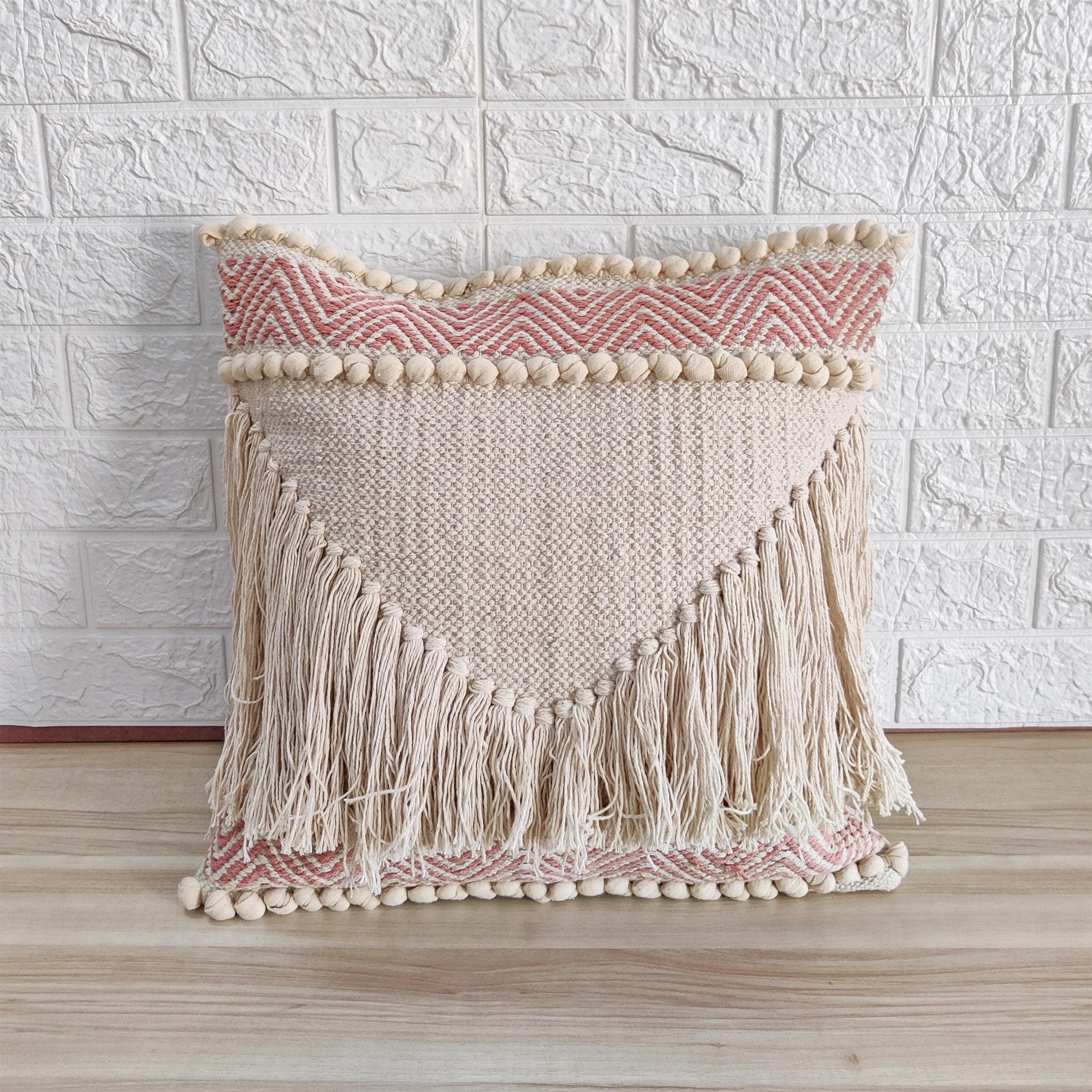 Boho Fringe Pillow Cover Woven Textured Blush Pink Pillow Etsy