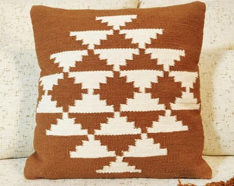 Rust Orange & Ivory Cotton Hand loom Woven Textured Cushion Cover Boho Throw Pillow Case