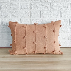 Blush Pink Hand Woven Loops Hand Dyed Cotton Fabric 16x16, 18x18, 20x20, 12x20, 14x20 Inches Decorative Boho Throw Pillow Cover