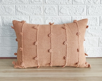 Blush Pink Hand Woven Loops Hand Dyed Cotton Fabric 16x16, 18x18, 20x20, 12x20, 14x20 Inches Decorative Boho Throw Pillow Cover