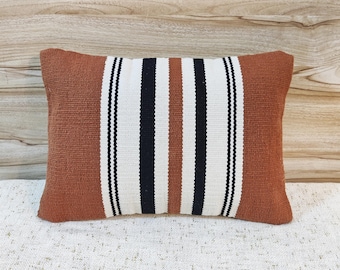 Rust, Black & Ivory Cotton Hand loom Woven Textured Cushion Cover Boho Throw Pillow Case