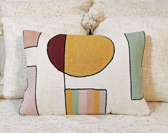 Mustard Ivory & Multicolor Cotton Hand loom Woven Textured Cushion Cover Boho Throw Pillow Case