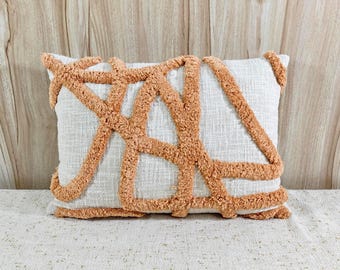 Ivory & Blush Brown Hand Embroidered Tufted Textured Decorative Cushion Cover 12x20, 14x20, 14x24, 16x24 Decorative Boho Pillow Cover