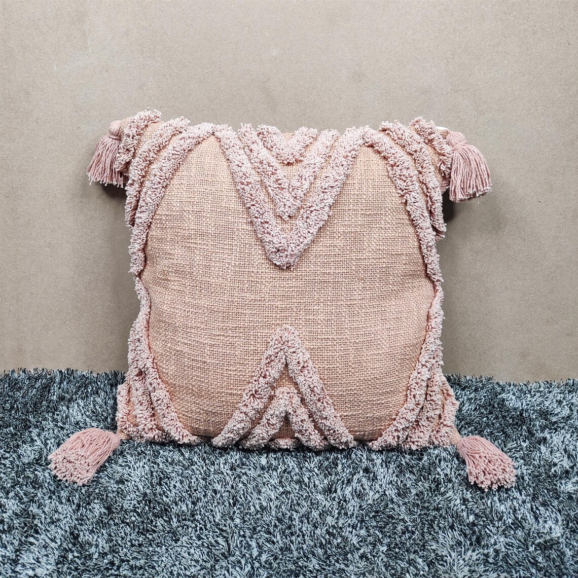 Blush Pink Cotton Textured Decorative Cushion Cover Tufted Etsy