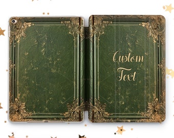 iPad Case: Vintage Green Book Cover Style (Personalized, Snap-On Fit)