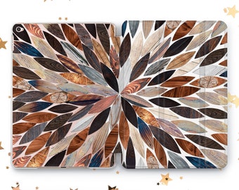 Coque Wood Mosaic pour iPad Air 2 3 4 5 Motif ethnique Nature pour iPad Mini 6 5 4 iPad 9,7 10,2 10,9 iPad Pro 10,5 11 12,9 2021 2022 iPad 2 3 4