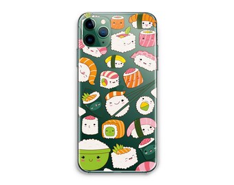 かわいい寿司のスマホケース：日本の食べ物デザイン、透明シリコン