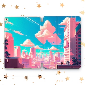 Japanese metropolis Anime cover iPad Pro 10.5 11 12.9 13 2022 2024 Pink City art case Mini 7 6 5 iPad Air 3 4 5 11 13 iPad 10.2 10.9 Gen 9 8