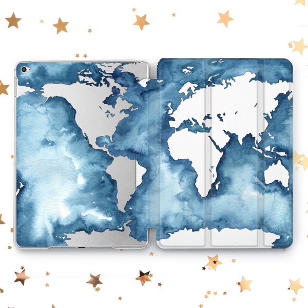 Word Map Hülle iPad Air 3 4 5 Aquarell Frost Map Earth Hülle iPad Mini 6 5 4 iPad 9.7 10.2 10.9 iPad Pro 10.5 11 12.9 2021 2022 iPad 2 3 4