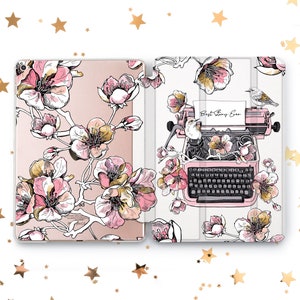 Retro Typewriter cover iPad Air 2 3 4 5 Gift for her Spring Flowers case Mini 6 5 4 iPad 9.7 10.2 10.9 Pro 10.5 11 12.9 2022 2021 iPad 7 8 9