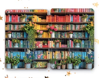 Colorful Bookshelf iPad Case: Garden Library Design for Air, Pro, Mini