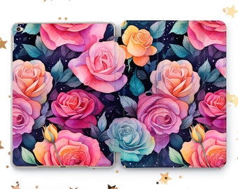 Colored Roses Art case iPad Pro 10.5 11 12.9 2021 2022 Bright Flower Design iPad Air 2 3 4 5 iPad Mini 6 5 4 iPad 9.7 10.2 10.9 iPad 2 3 4