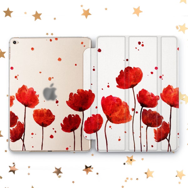 Rote Blumen Hülle Pad Mini 6 5 4 3 Geschenk für sie Frühling case iPad Air 2 3 4 5 iPad 9,7 10,2 10.9 iPad Pro 10.5 11 12.9 2022 2021 iPad 2 3 4