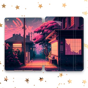 Japanese street Anime cover iPad Pro 10.5 11 12.9 2022 Pink Sakura case iPad 2 3 4 Air 3 4 5 Night city iPad Mini 6 5 4 iPad 9.7 10.2 10.9