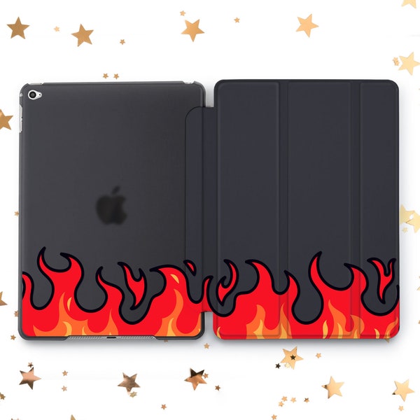 Red Flames cover Pad Mini 6 5 4 3 Rock and roll design case iPad Air 2 3 4 5 iPad 9.7 10.2 10.9 iPad Pro 10.5 11 12.9 2022 2021 iPad 2 3 4