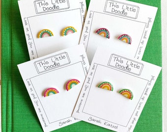 Small rainbow stud earrings, pastel rainbow post earrings, aesthetic rainbow earrings, modern rainbow earrings, semi circle earrings