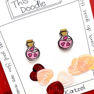 Love Potion Earrings, Heart Post Earrings, Heart Stud Earrings, Valentine&#39;s Day Earrings, Small Heart Earrings, Cute Valentines Earrings