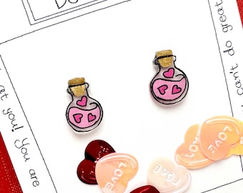 Love Potion Earrings, Heart Post Earrings, Heart Stud Earrings, Valentine's Day Earrings, Small Heart Earrings, Cute Valentines Earrings