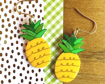 Cute Pineapple Earrings, Fruit Earrings, Colorful Summer Earrings, Summer Jewelry, Summer Earrings, Drop Earrings, Shrink Plastic Earrings